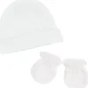 Trois Kilos Sept Ensemble bonnet et moufles de naissance Blanc