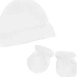 Trois Kilos Sept Ensemble bonnet et moufles de naissance Blanc