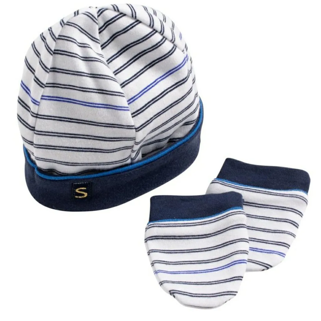 Sauthon Ensemble bonnet et moufles de naissance Baby sailor