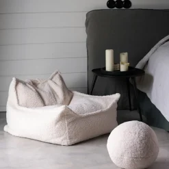 Outlet Fauteuil pouf Cream White molletonné Fauteuil / Pouf