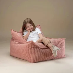 Wigiwama Fauteuil pouf Pink Mousse velours côtelé