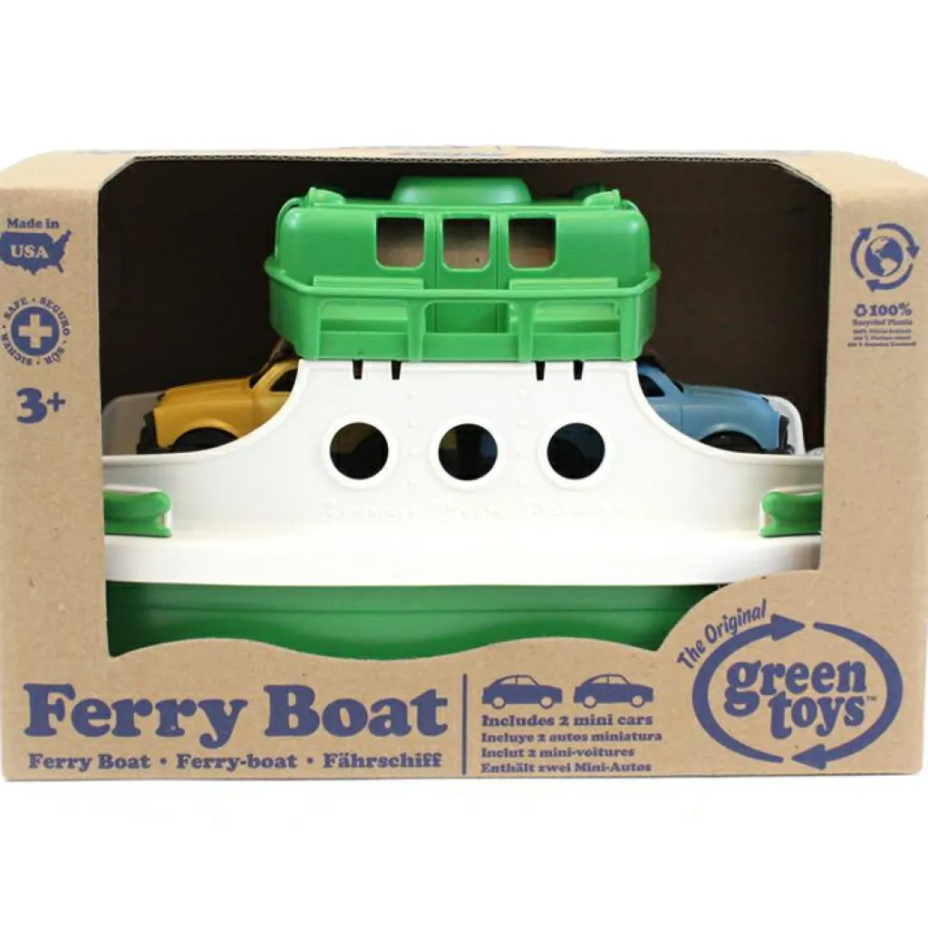 Green Toys Ferry vert et 2 petites voitures