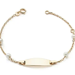 Best Gourmette plaque ovale avec perles (or jaune 375°) Enfant Gourmette Bébé / Enfant