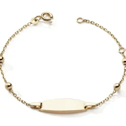 Sale Gourmette plaque ovale avec chaîne perlée (or jaune 375°) Enfant Gourmette Bébé / Enfant