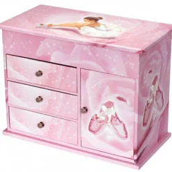 Trousselier Grande boîte à bijoux musicale à tiroirs Ballerine rose