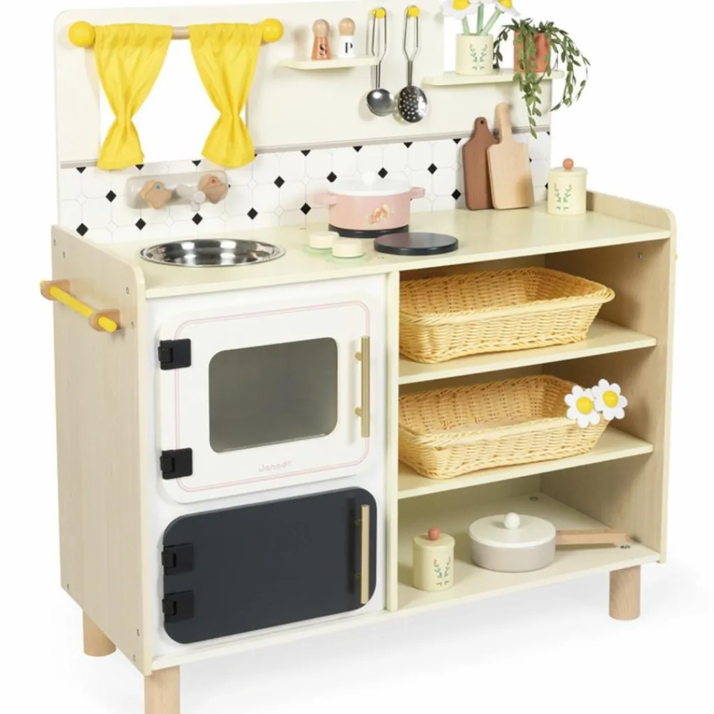 Enfant Janod Grande cuisine équipée en bois Mamie Soleil (16 pièces)