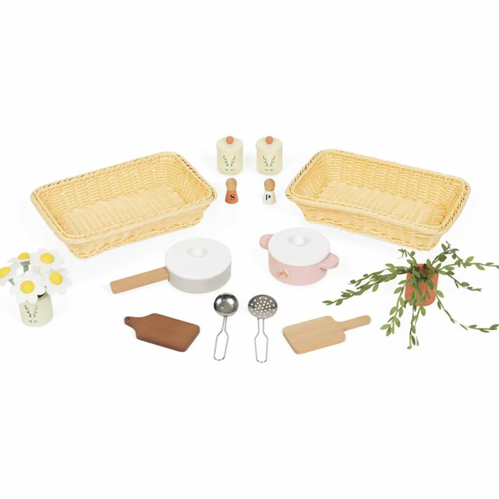 Enfant Janod Grande cuisine équipée en bois Mamie Soleil (16 pièces)