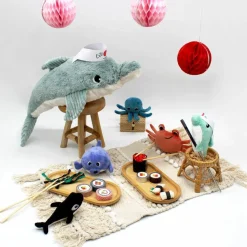 Les Déglingos Grande peluche Tofou le dauphin maman et bébé menthe (50 cm)