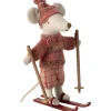 New Grande soeur Souris en hiver sur ses skis Rose Figurines De Jeu