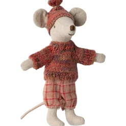 New Grande soeur Souris en hiver sur ses skis Rose Figurines De Jeu