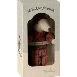 New Grande soeur Souris en hiver sur ses skis Rose Figurines De Jeu