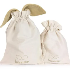 Trousselier Hochet peluche Ange lapin marinière + pochette en coton
