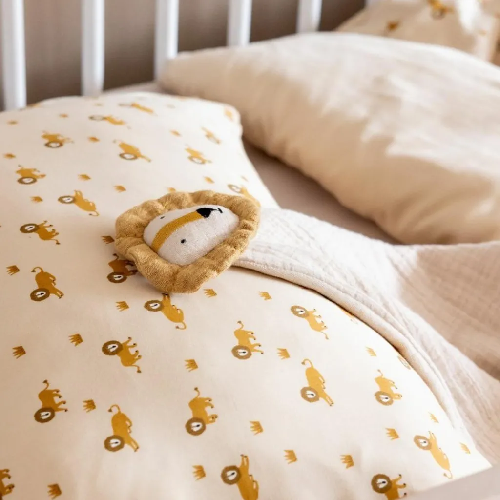 New Housse de couette + taie d'oreiller Lively Lion (100 x 140 cm) Parure De Lit Bébé