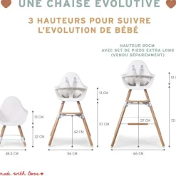 Childhome Kit de pieds longs pour chaise haute Evolu extra + repose-pieds en bois naturel menthe