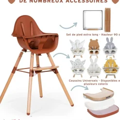 Childhome Kit de pieds longs pour chaise haute Evolu extra + repose-pieds en bois naturel terracotta