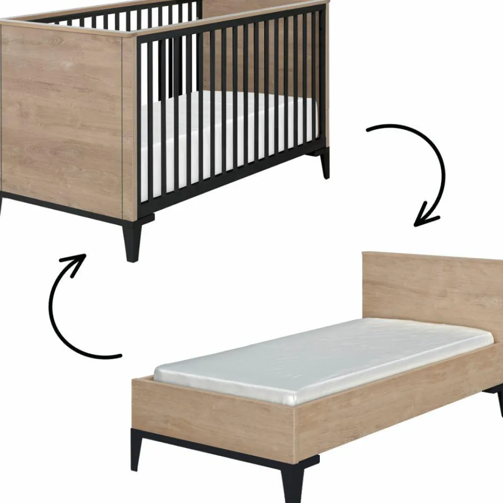 Hot Kit de transformation 2 pans 140 cm en chêne blond noir Marcel Accessoires Lit Bébé