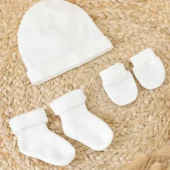 kit naissance bonnet chaussettes mouffles en coton bio Layette Bébé