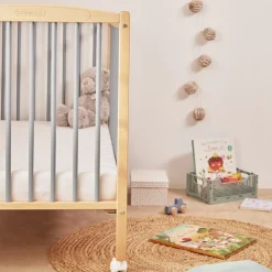 Combelle Lit à barreaux en bois Arthur hybride bleu gris (70 x 140 cm)