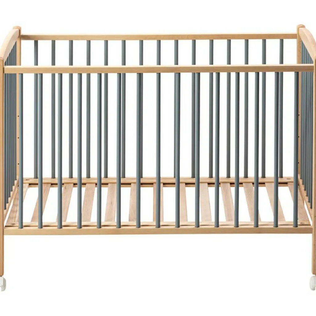 Combelle Lit à barreaux en bois Arthur hybride bleu gris (70 x 140 cm)