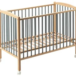 Combelle Lit à barreaux en bois Arthur hybride bleu gris (70 x 140 cm)