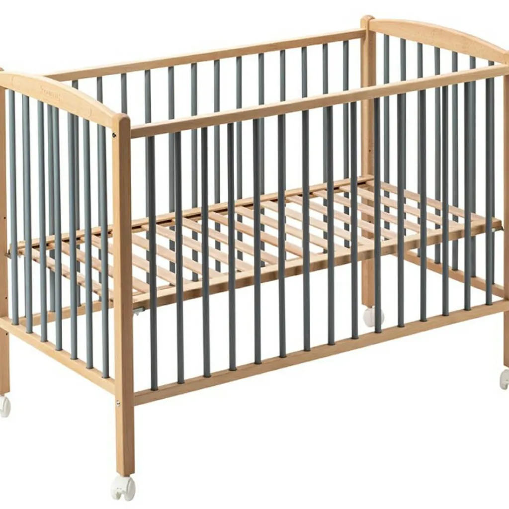 Combelle Lit à barreaux en bois Arthur hybride bleu gris (70 x 140 cm)