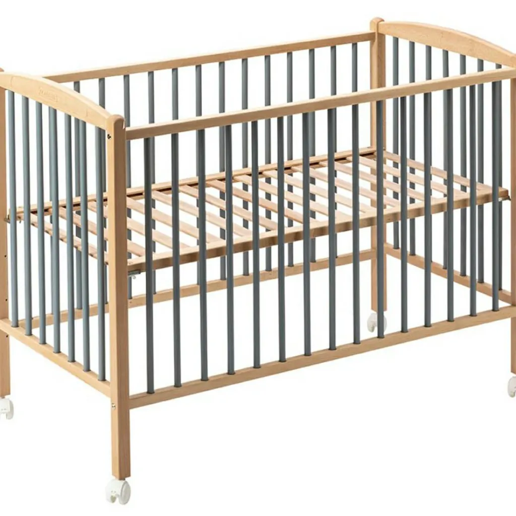 Combelle Lit à barreaux en bois Arthur hybride bleu gris (70 x 140 cm)