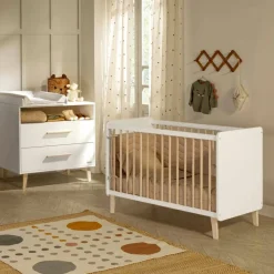 Micuna Lit bébé à barreaux Trevi blanc et bois (60 x 120 cm)