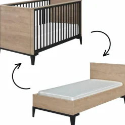 Best Lit bébé évolutif en chêne blond noir Marcel (70 x 140) Lit À Barreaux