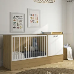 Galipette Lit bébé évolutif en lit junior Arthur imitation chêne (60 x 120 cm)