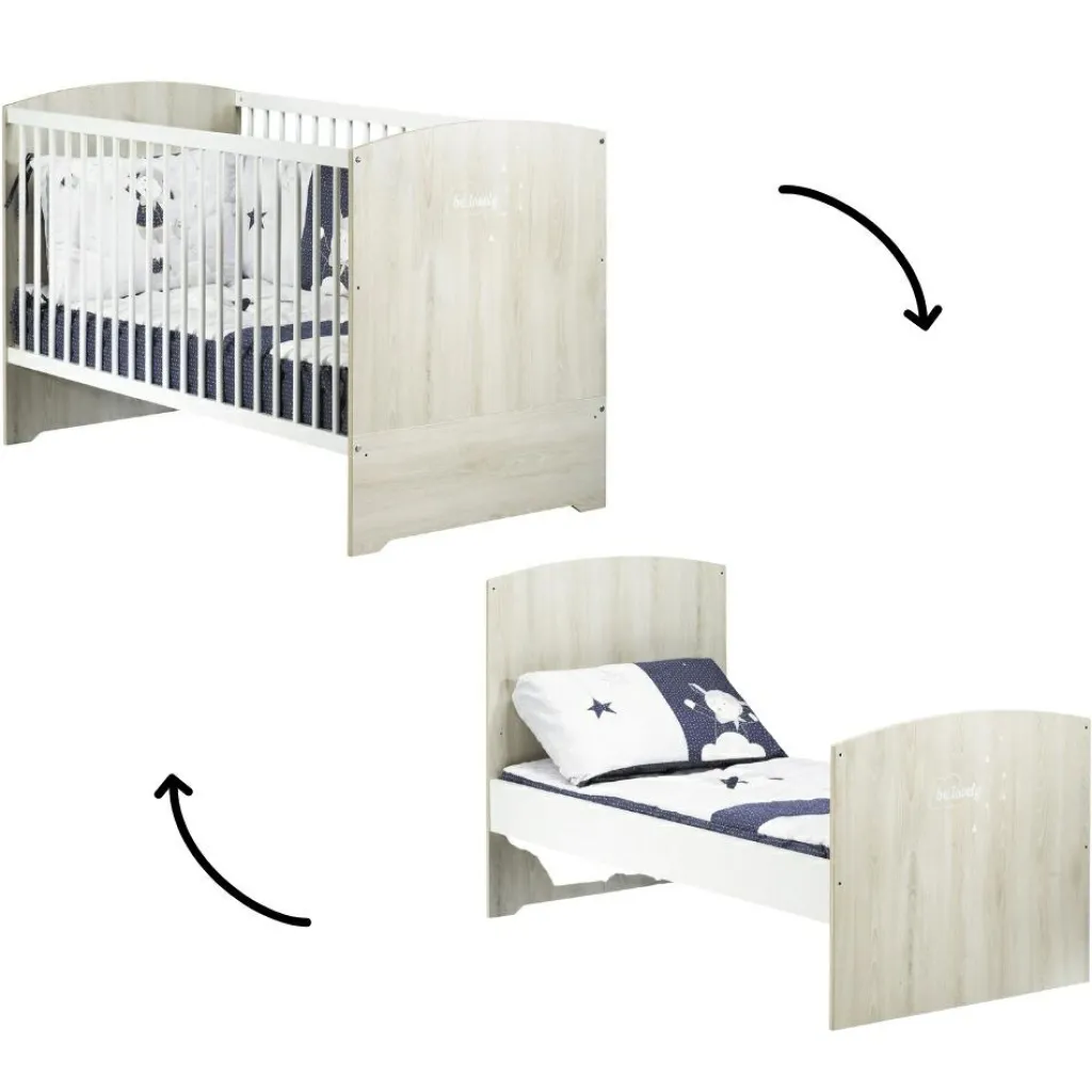 Discount Lit bébé évolutif Little Big Bed Smile hêtre cendré (70 x 140 cm) Lit Évolutif