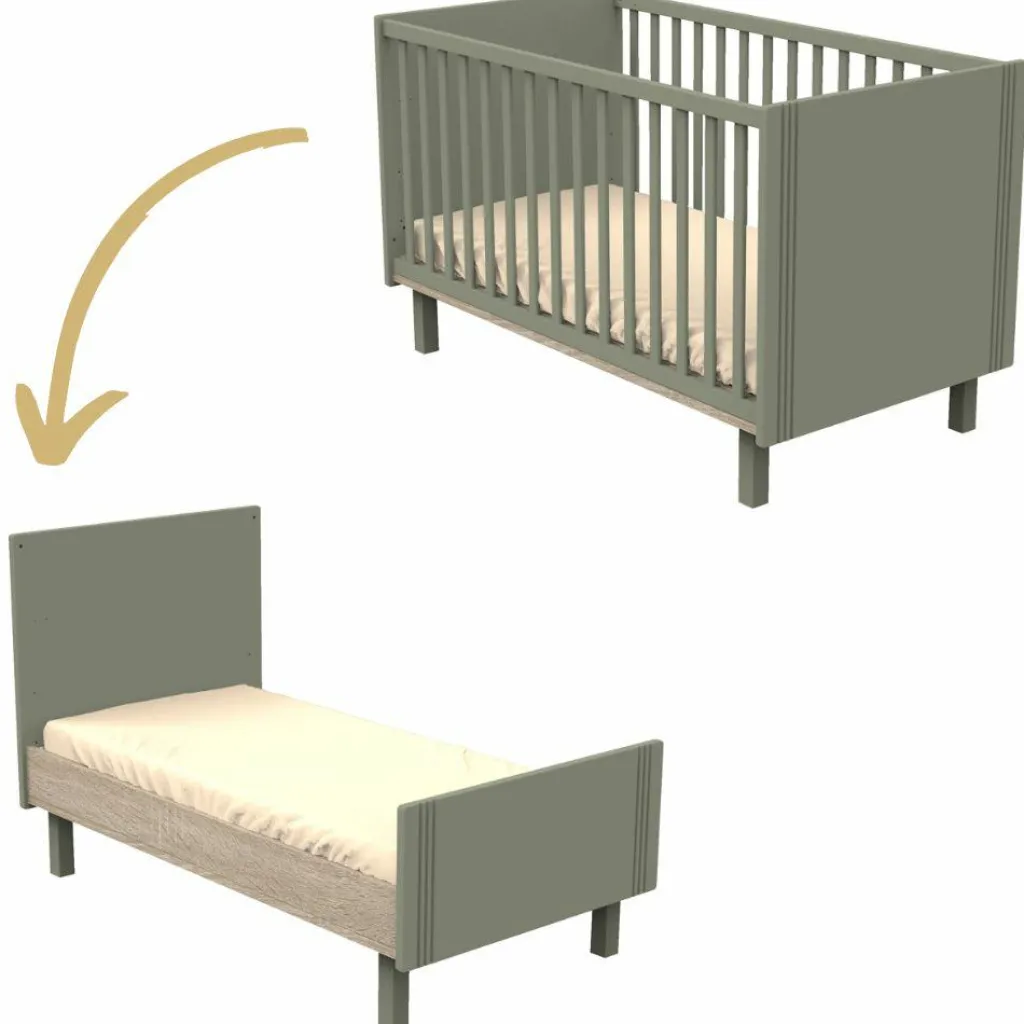 Clearance Lit bébé évolutif Little big bed Eleonore kaki (70 x 140 cm) Lit Évolutif