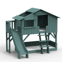 Mathy by bols Lit cabane superposé avec toboggan finition laquée (coloris au choix)