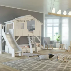 Mathy by bols Lit cabane superposé avec toboggan finition laquée (coloris au choix)