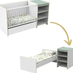 Baby Price Lit combiné évolutif First Blanc et bois (60 x 120 cm)