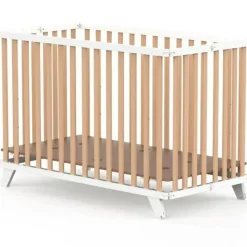 New Lit pliant en bois Mayla Naturel-Blanc (60 x 120 cm) Lit À Barreaux