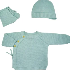 Trois Kilos Sept Lot brassière, bonnet et chaussons Sauge (0-1 mois)