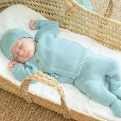 Trois Kilos Sept Lot brassière, bonnet et chaussons Sauge (0-1 mois)