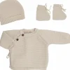Trois Kilos Sept Lot brassière, bonnet et chaussons Sable (0-1 mois)