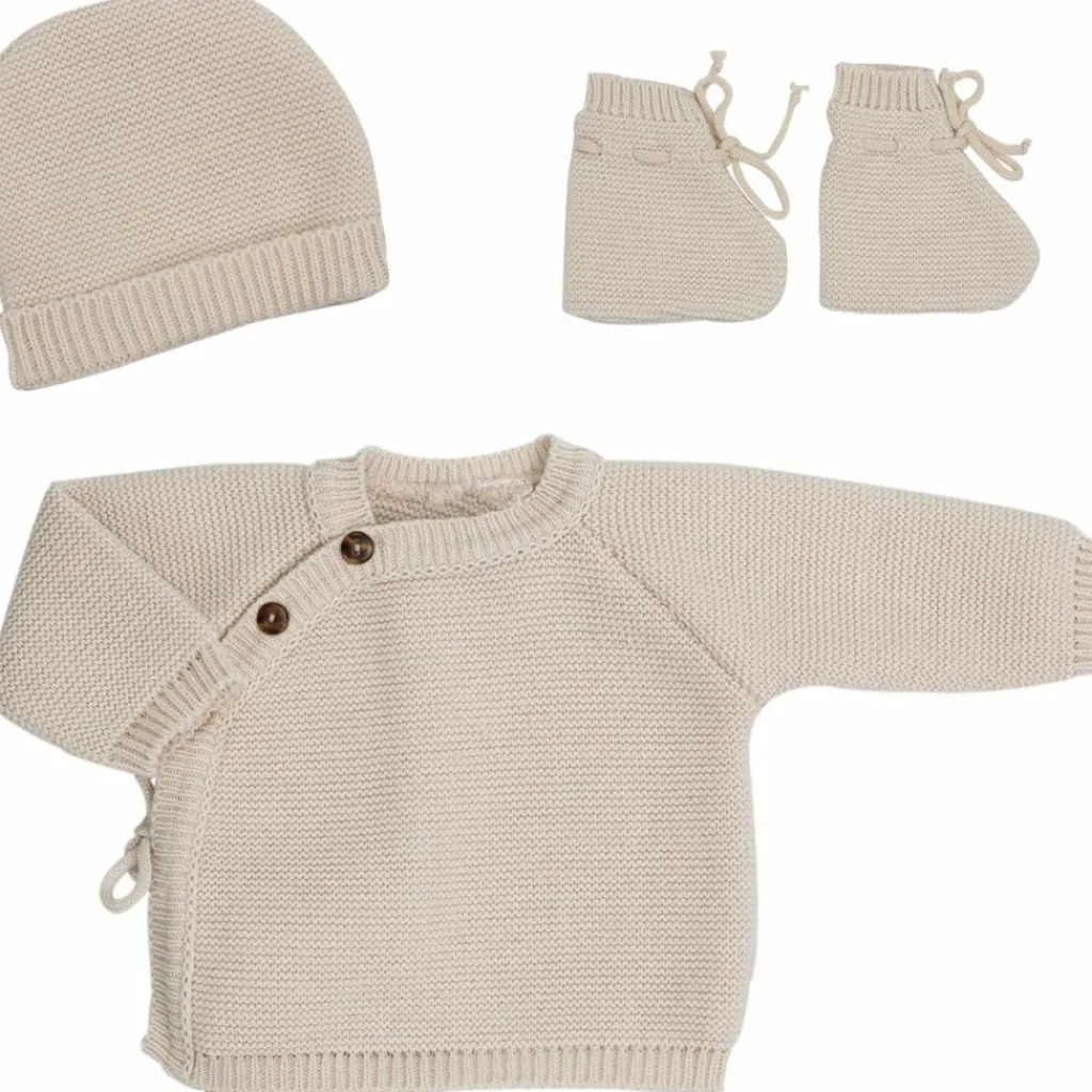 Trois Kilos Sept Lot brassière, bonnet et chaussons Sable (0-1 mois)