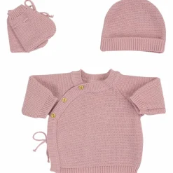 Trois Kilos Sept Lot brassière, bonnet et chaussons Vieux Rose (0-1 mois)