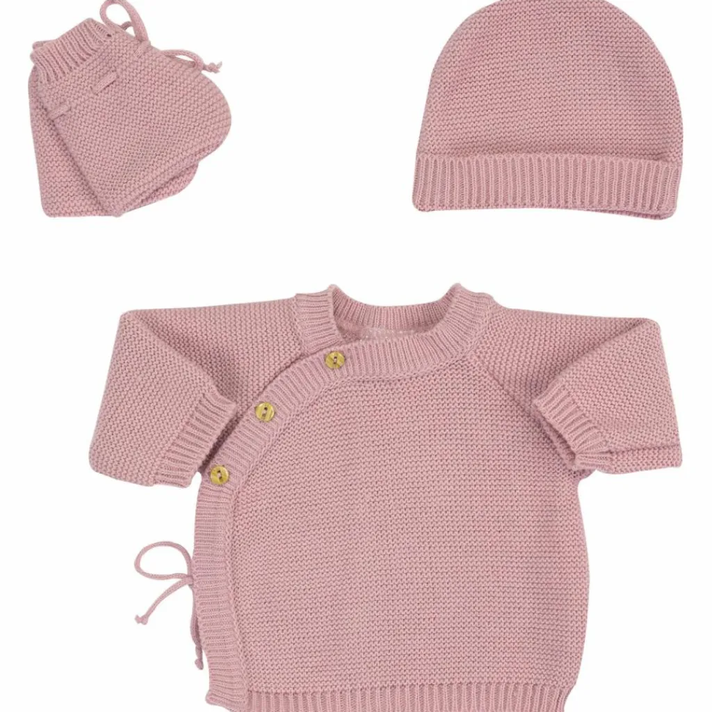 Trois Kilos Sept Lot brassière, bonnet et chaussons Vieux Rose (0-1 mois)