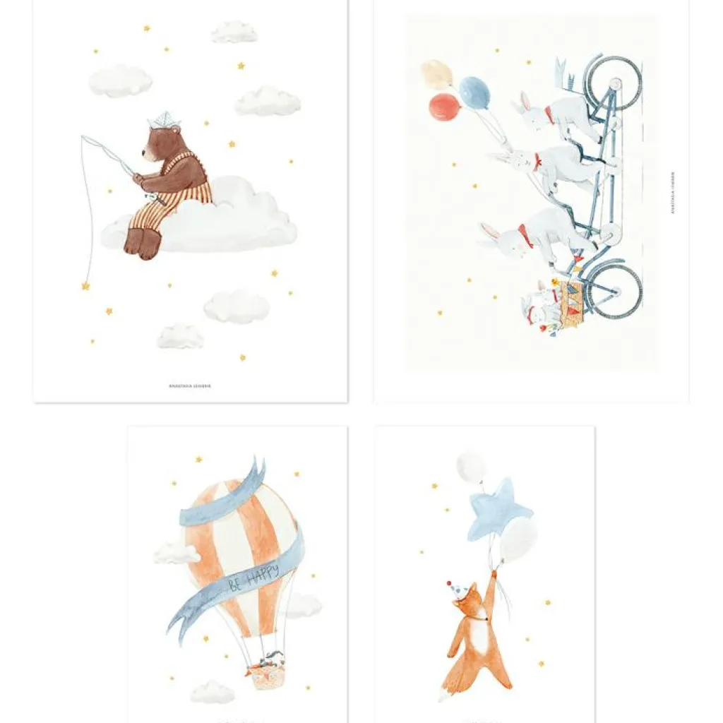 Lilipinso Lot de 4 affiches Hot-air balloons