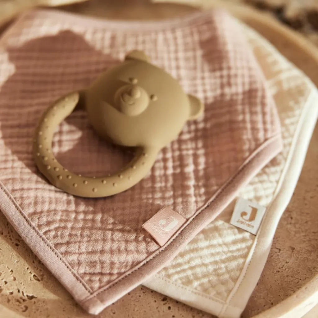 Sale Lot de 2 bavoirs bandana gaze de coton Wild Rose-Oatmeal Bavoirs