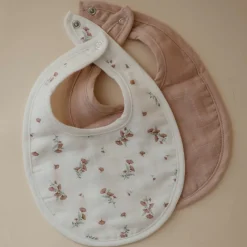 Mushie Lot de 2 bavoirs en mousseline Blush-Pink Floral