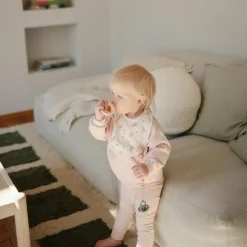 Mushie Lot de 2 bavoirs en mousseline Blush-Pink Floral