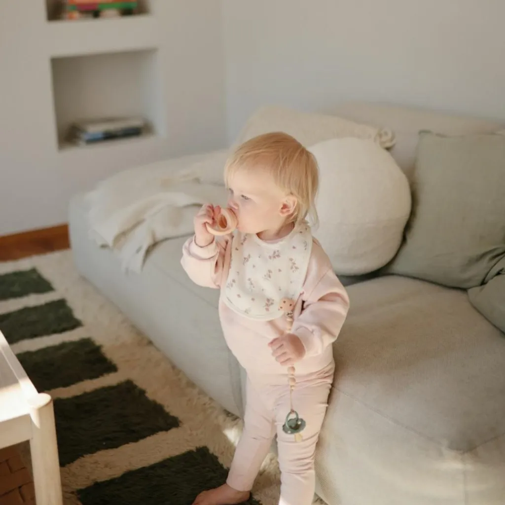 Mushie Lot de 2 bavoirs en mousseline Blush-Pink Floral