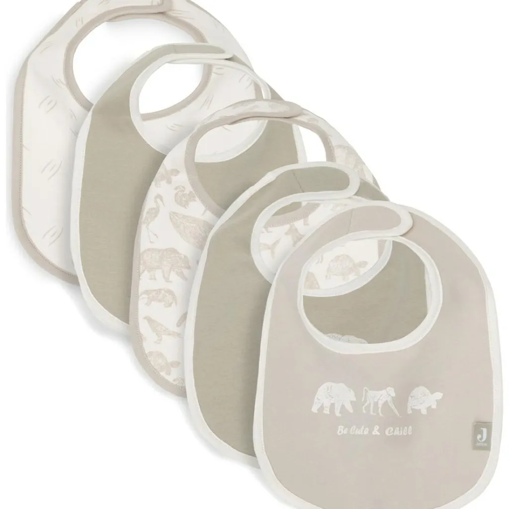 Jollein Lot de 5 bavoirs imperméables Animals Nougat