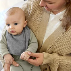 Lässig Lot de 3 bavoirs naissance gris foncé-gris clair-nature mélange
