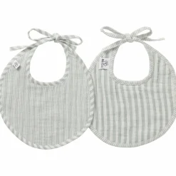 BB & Co Lot de 2 bavoirs naissance en gaze de coton rayé vert de gris