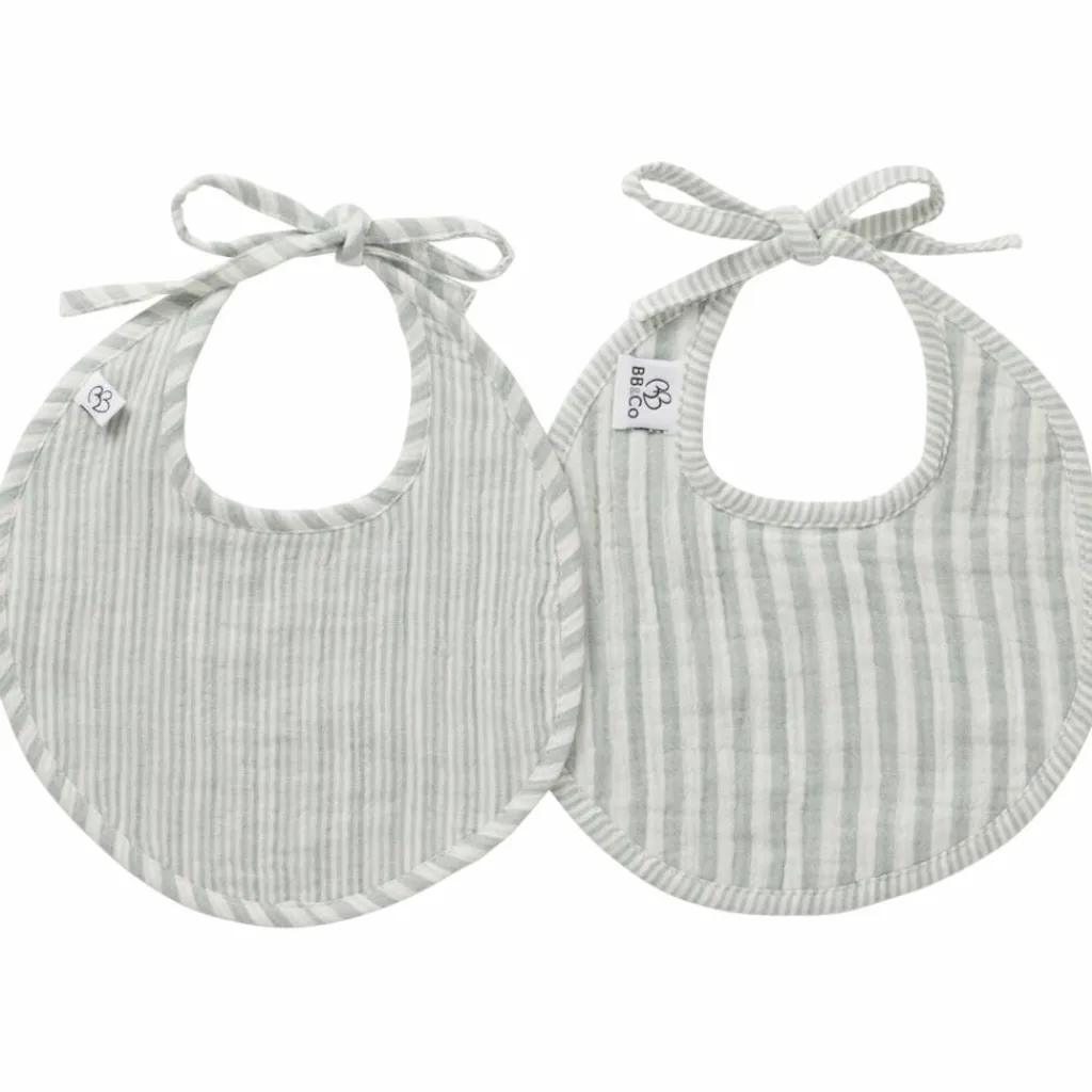 BB & Co Lot de 2 bavoirs naissance en gaze de coton rayé vert de gris